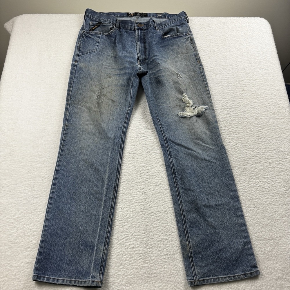 Ariat Jeans Men's 38x33* Blue M4 Bootcut Distressed‎ Stretch Denim Workwear
